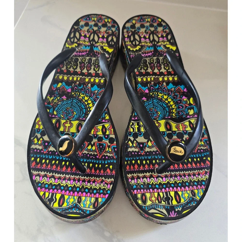 Sakroots Womens 7 Mandala Print Platform Wedge Flip Flops Sandals Peace